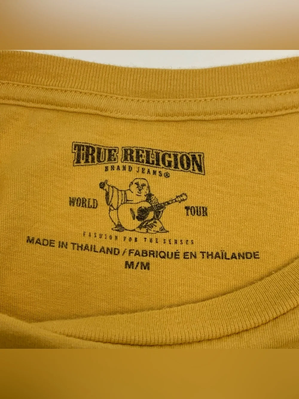 True Religion T-Shirt Buddha Brand Yellow Cotton Graphic Tee Mens Size Medium - Picture 3 of 8